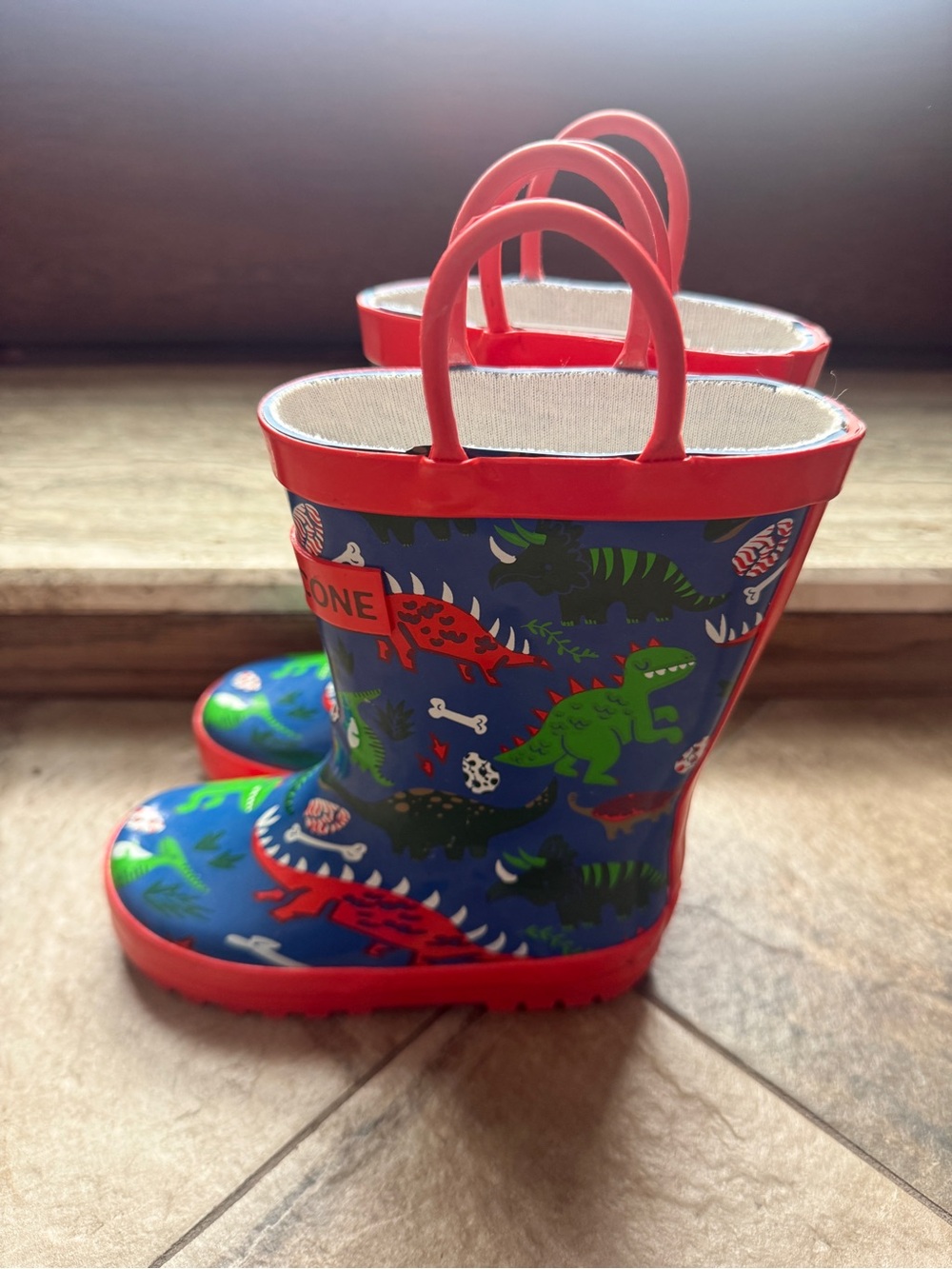 Lone Cone Kids' Blue & Red Dinosaur Rain Boots - Picture 2 of 7